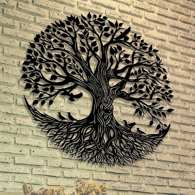 Flewfar Tree of Life Metal Wall Art, Metal Tree of Life Wall Decor, Family Tree Wall Art for Living Room, Indoor Outdoor Decoration, Large Tree of Life Metal Wall Art (Gold, 30" x 30" / 76 x 76cm)