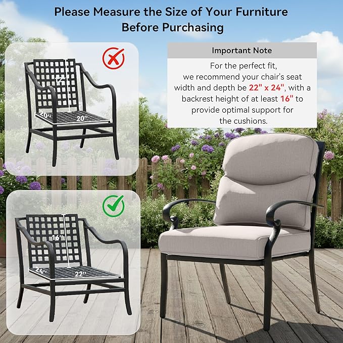 Patio Chair Cushions 5 Packs - Outside 22x24 High Back Water-Resistant Cushion with Zipper Cover for Outdoor Glider Rocking Chairs Loveseat 3-seat Couch Sofa – Beige/Crescent
