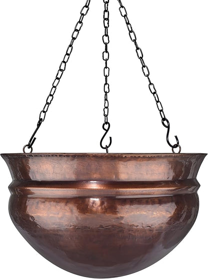 H Potter Hanging Copper Planter with Antique Finish and Chain Outdoor Plant Flower Pot for Home Patio Deck Terrace Balcony