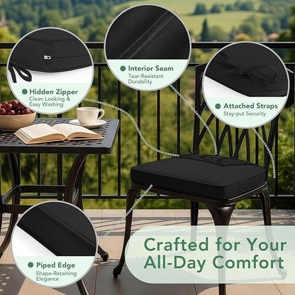Outdoor Chair Cushions Set of 4: Waterproof & Fade Resistant Patio Furniture Cushions - 19 x 19 x 2 Inch Non Slip Round Corner Seat Cushion Pads with Removable Cover for Garden Yard Lawn, Black