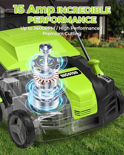 2-in-1 Dethatcher & 16-Inch Scarifier Electric Corded, 15 Amp Copper Motor, Electric Lawn Dethatcher with 5-Position Depth Adjustment, 14.5 gal Thatch Bag,Walk Behind for Yard Lawn Garden Care