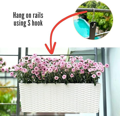 LaLaGreen Window Boxes Planters (20 Inch, 4 Pack) Outdoor Wall Hanging Flower Box with Bracket, Vertical Wall Mounted Self Watering White Rectangular Plant Container Modern Garden Herb Kitchen Indoor