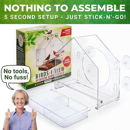 Nature Anywhere Window Bird Feeder - Weather Proof Transparent Acrylic Bird Feeders for Outdoors - Enhanced Suction Grip, Bird Watching for Cats, Easy-to-Clean, Outdoor Birdhouse Feeder (1 Unit)