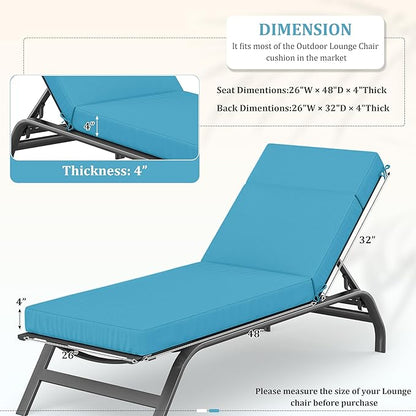 Chaise Lounge Cushions Outdoor, 80" L X 26" W X 4" D Lounge Chair Cushions for Outdoor Furniture, High-Density Foam Outdoor Chaise Cushion-Waterproof Fade-Resistant ThickPatio lounge chair cushion