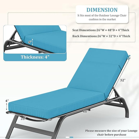 Chaise Lounge Cushions Outdoor, 80" L X 26" W X 4" D Lounge Chair Cushions for Outdoor Furniture, High-Density Foam Outdoor Chaise Cushion-Waterproof Fade-Resistant ThickPatio lounge chair cushion