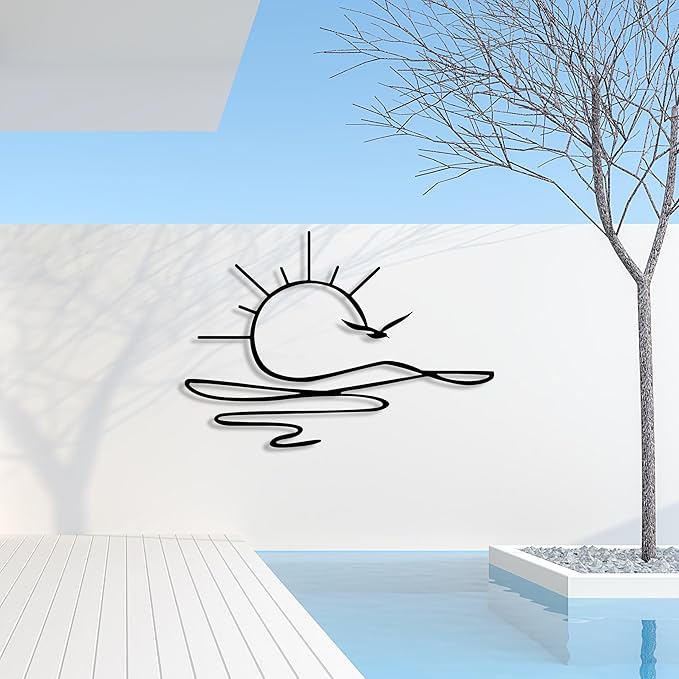 Sunrise Metal Wall Art, Sunset Metal Wall Decor for Living Room, Sunshine Line Art Home Decor Outdoor Indoor, Sun Design Modern Artwork for Walls, Abstract Sunset Wall Decor, Housewarming Gifts