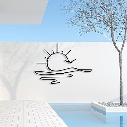 Sunrise Metal Wall Art, Sunset Metal Wall Decor for Living Room, Sunshine Line Art Home Decor Outdoor Indoor, Sun Design Modern Artwork for Walls, Abstract Sunset Wall Decor, Housewarming Gifts