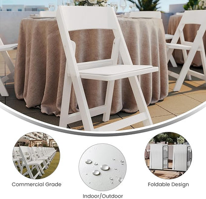 Flash Furniture Hercules Tucker Commercial White Resin Folding Chair - Lightweight, Vinyl Padded Removable Seat, Indoor Outdoor Use, Event & Wedding Ready