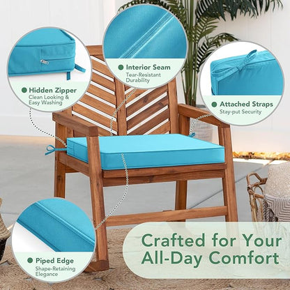 Summsun Outdoor Chair Cushions Set of 4: Waterproof & Color Fastness Seat Cushion for Patio Furniture - 22 x 22 x 3 Inch Chair Pads with Ties and Hidden Zipper - Patio Chair Cushion Replacement, Teal