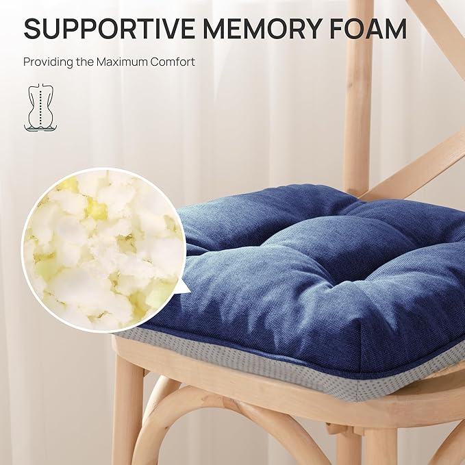 Love's cabin Memory Foam Chair Cushions Set of 4, 19"x19"x3.5" Indoor & Outdoor Seat Pads for Dining, Kitchen, Office, Patio Chairs - Navy