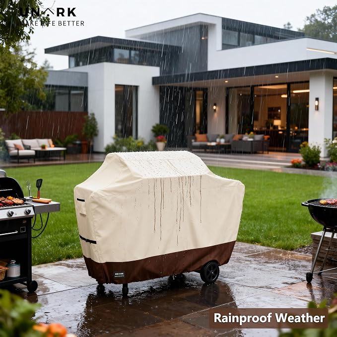 Grill Cover for Outdoor Grill 65 inch, Gas Grill Covers Heavy Duty Waterproof Suitable for Weber Genesis 2, All Weather Protection 65 Inch Grill Cover 65" L x 24" W x 46" H Beige and Brown