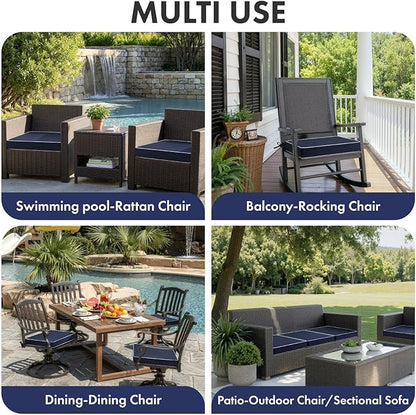 MIULEE Navy Outdoor Chair Cushions Set of 2, 17x16x2 Inch Waterproof Patio Seat Cushions for Outdoor Furniture Couch Sofa, 3 Year Color Fastness High Density Foam with Adjustable Ties