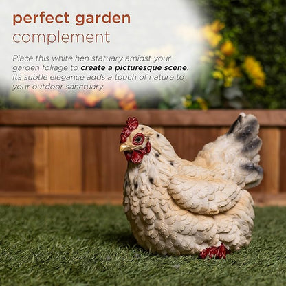 Alpine Corporation WFM100HH-WT 8" Life-Like Resting Hen Garden Statue – Indoor Outdoor Rustic White Hen Sculpture, Durable Weather-Resistant Polyresin for Yard, Patio, Porch, Pathway, or Home Décor
