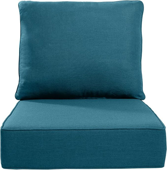 Luxury 24x24x6 Inch Outdoor Cushions - Water&UV&Fade Resistant 1 Set Patio Back&Seat Cushion for Wicker Dining Rocking Swivel Chairs Loveseat Couch Sectional Sofa - Peacock Blue