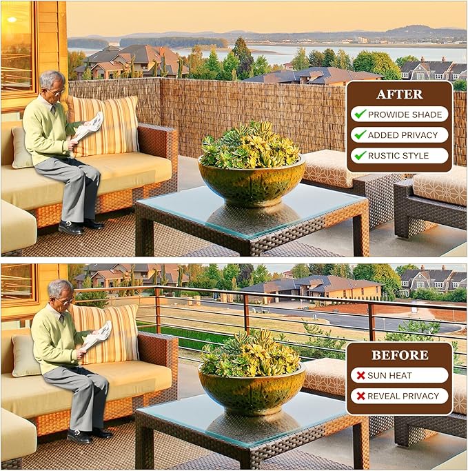 Natural Reed Fencing Rolls: Privacy Bamboo Fence 3/4/5/6ft High Roll Reed Screen, Decorative Bamboo Fencing for Outdoor Balcony Patio Garden Backyard,with Cable Zip Ties(Coffee, 2.6x6.6ft)