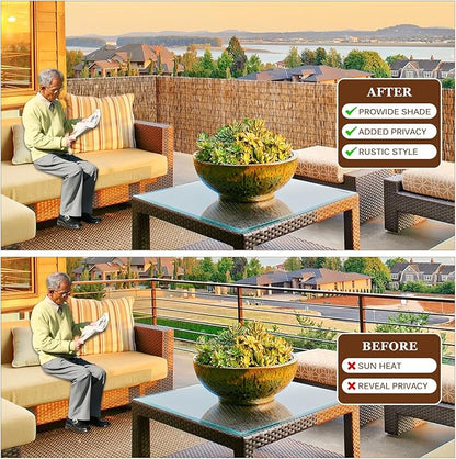 Natural Reed Fencing Rolls: Privacy Bamboo Fence 3/4/5/6ft High Roll Reed Screen, Decorative Bamboo Fencing for Outdoor Balcony Patio Garden Backyard,with Cable Zip Ties(Coffee, 2.6x6.6ft)
