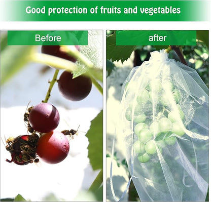 8x12 Inch 100 Pcs Penetrating Light Fruit Protection Bags- Organza Fruit Netting Barrier Bags,Garden Plant Fruit Mesh Bags with Drawstring