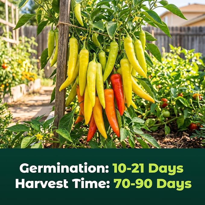 200 Heirloom Sweet Banana Pepper Seeds for Planting – Mild Pepper, High Germination, Fast-Growing, Ideal for Home Garden, Container or Pickling