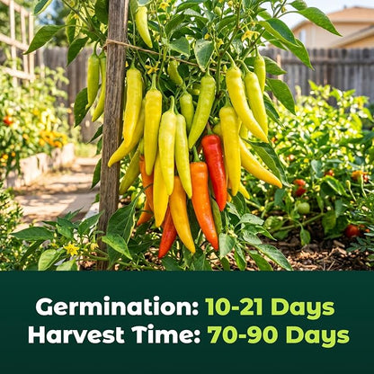 200 Heirloom Sweet Banana Pepper Seeds for Planting – Mild Pepper, High Germination, Fast-Growing, Ideal for Home Garden, Container or Pickling