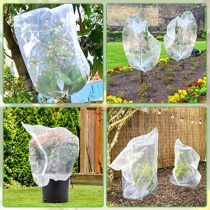 Fruit Tree Netting, Plant Mesh Netting for Garden Protection, Blueberry Bush Insect Netting Cover as Garden Pest Barrier from Cicadas, Bug, Bird (3.3x4.9 FT, 4Pcs, with Drawstring Design)
