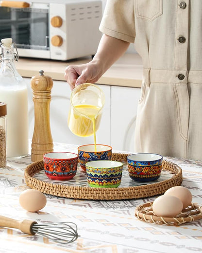 vancasso Ramekins 4 oz Oven Safe, Bohemian Style Creme Brulee Ramekin for Baking, Porcelain Souffle Dishes, Pudding Custard Cups Set of 6 Dipping Sauce Bowls Small Ramiken Bowls for Ice Cream