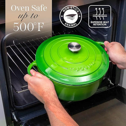Cast Iron Dutch Oven with Lid - Non-Stick Ovenproof Enamelled Casserole Pot- Sturdy Dutch Oven Cookware - Green, 3.1- Quart, 22cm-by Nuovva