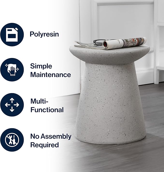 JONATHAN Y TBL1108C Hollie 18" Minimalist Modern Drum Indoor/Outdoor Accent Table Pedestal, Contemporary, Mid-Century, Art Deco,Bohemian, Patio, Garden, Bathroom, Living Room, Gray Terrazzo Finish