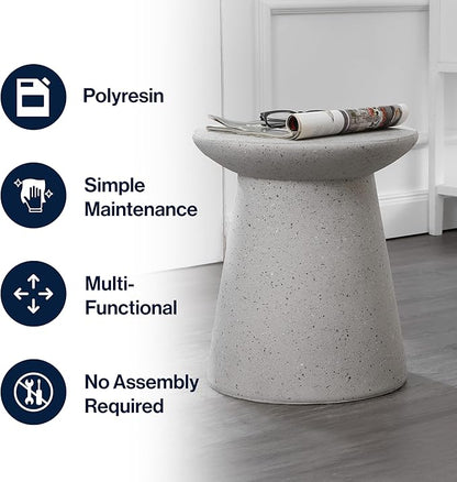 JONATHAN Y TBL1108C Hollie 18" Minimalist Modern Drum Indoor/Outdoor Accent Table Pedestal, Contemporary, Mid-Century, Art Deco,Bohemian, Patio, Garden, Bathroom, Living Room, Gray Terrazzo Finish