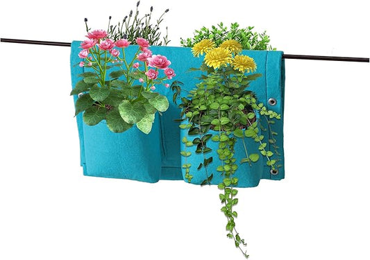 VegTrug Balcony Planter, 4-Pocket Rail Planter, Planter with Lined Surface for Moisture Retention, Versatile and Convenient, 16.54" x 22.83" x 3.94", Blue