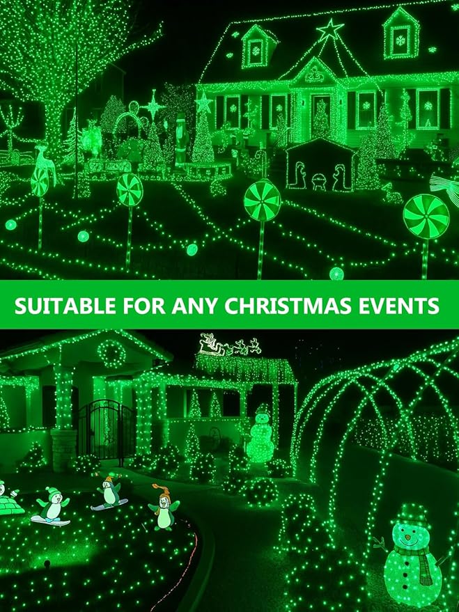 4 Pack Solar Christmas Lights Outdoor Waterproof, 132FT 400LED Solar String Lights Green Wire Fairy Lights, Solar Twinkle Lights with 8 Lighting Modes for Xmas Garden Decorations (Green)