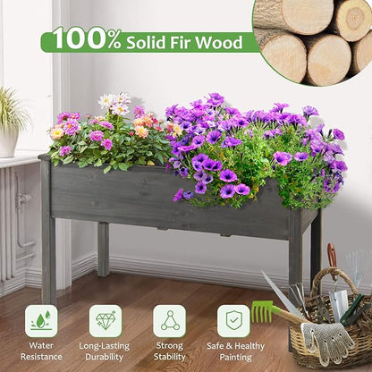 S AFSTAR Raised Garden Bed, Elevated Wooden Planter Box, 48”L x 22”W x 30”H, Outdoor Gardening Planting Bed for Vegetables, Flowers & Herbs Grow, Great for Backyard, Patio, Lawn (Gray)