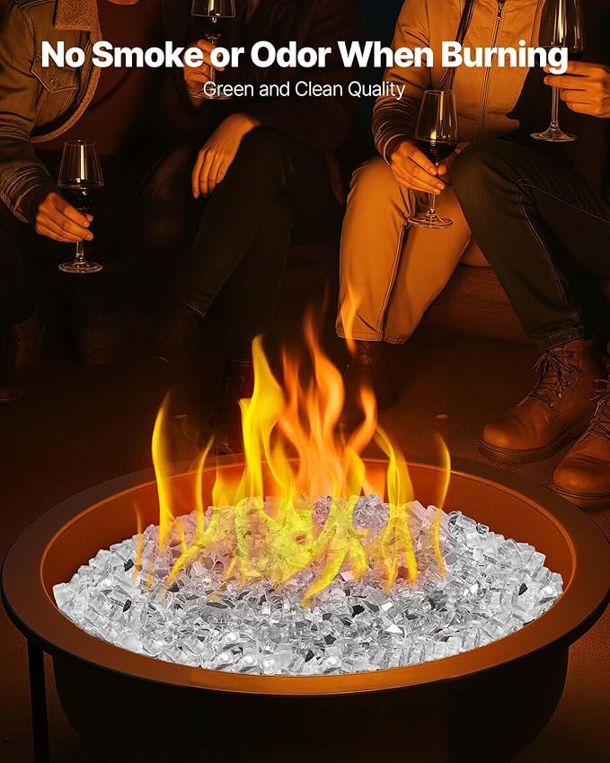 VEVOR Fire Glass, 10 LBS / 4.5 KG High-Temperature Resistant Fireplace Rocks, 1/2-Inch / 12.7 mm Reflective & Smokeless Firepit Glass Rock, High Luster Stone Landscaping for Fire Pit Table, Clear
