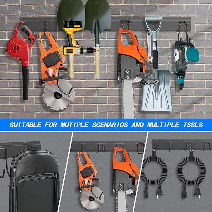 CBWLWJ Garage Tool Organizer Wall Mount, 64 inch Garage Wall Organizer, 680lbs Sturdy Garden Tool Organizer with 11 Adjustable Hooks, for Yard, Shed, Basement, Workshop(Black)