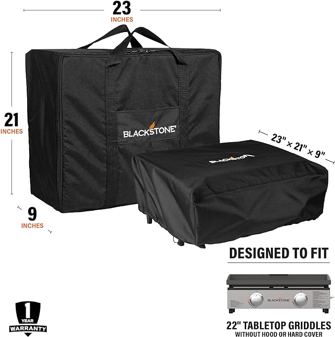 Blackstone Tabletop Griddle Cover & Carry Bag, 1722, Portable BBQ Grill Griddle Carry Bag & Cover for Travel - 600D Heavy Duty Weather Resistant Accessories, Black, 22 inch