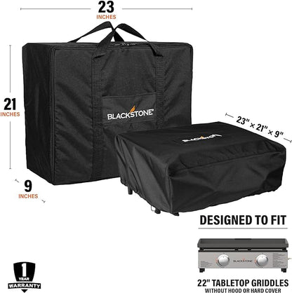 Blackstone Tabletop Griddle Cover & Carry Bag, 1722, Portable BBQ Grill Griddle Carry Bag & Cover for Travel - 600D Heavy Duty Weather Resistant Accessories, Black, 22 inch