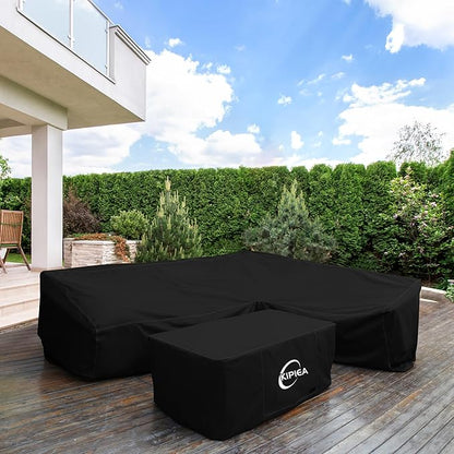 Kipiea Patio L-Shaped Sectional Sofa Cover, 420D Heavy-Duty Oxford Fabric Outdoor Sectional Cover with 6 Windproof Buckles, No Tears Anti UV No Fading (Left Facing, 83" x 104" L x 33.5" D x 31" H)