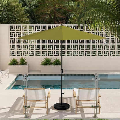 California Umbrella 9' Rd Aluminum Patio Umbrella, Crank Lift, Auto Tilt, Black Finish, Sunbrella Macaw