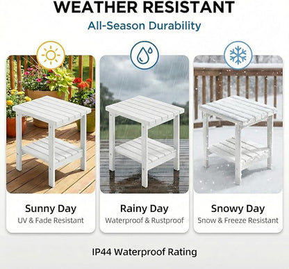 PASAMIC 2-Tier Adirondack Square Outdoor Side Table, HDPE Small Outdoor Table, Patio End Table for Patio, Pool, Backyard, Weather-Resistant (White)