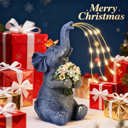 Solar Garden Elephant, Lights Watering Decor, Animal Statue Outdoor, Fairy Garden Accessories,Patio,Yard,Balcony Decorations, Lawn Ornament, Housewarming, Birthday,Mothers Day Mom Gifts