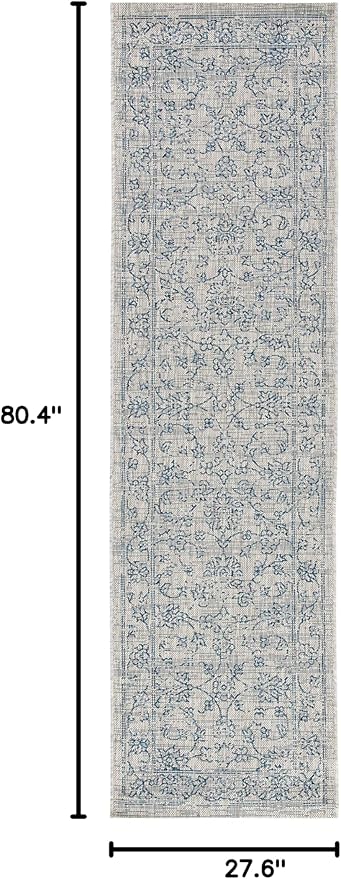 SAFAVIEH Washable Rug Outdoor Courtyard Collection - 2'3" x 6'7" Runner, Grey & Navy, Non-Shedding & Easy Cleaning, Ideal for Patio, Entryway, Mudroom, Hallway, Kitchen (CY8680-36812)