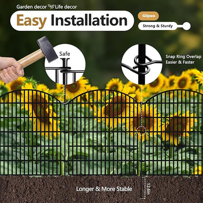 16 Panels Decorative Garden Metal Fence, 33in (H) x 38.67ft (L) No Dig Dog Fencing for Outdoor Yard, Rustproof Animal Ground Stakes Temporary Panel Border Barrier for Patio Flower Bed Camping