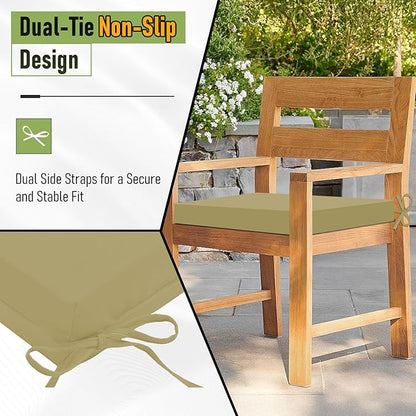 Basic Beyond Outdoor Chair Cushions Set of 6, Square Corner Outdoor Cushions for Patio Furniture, Water Resistant Patio Chair Cushions with 2 Ties, 18.5x16x3, Khaki