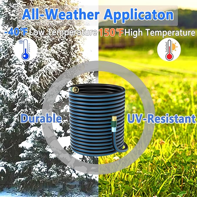 Non-expanding Garden Hose, Leak-Proof Multi-Layer Outdoor Not Knotted Water Hose with Solid Brass Connectors Fittings for Lawn Car Watering Plants Cleaning, Black-Blue (Black-Blue, 50FT)