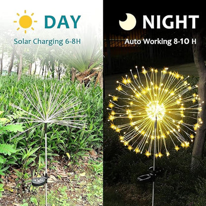 JJGoo Solar Firework Lights, 2 Pack 150 LEDs 2 Lighting Modes Solar Lights Outdoor Waterproof for Garden Patio Walkway Pathway Party Wedding Christmas Decorative - Warm White