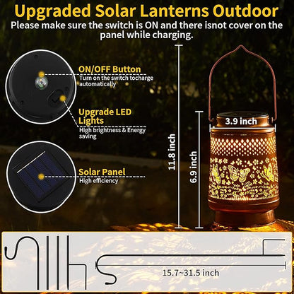 2 Pack Solar Lanterns Outdoor Waterproof, Hanging Metal Butterfly Decorative Lights for Garden Patio Yard Porch Pathway, Solar Powered Outdoor Lantern Gifts for Women Mom Grandma