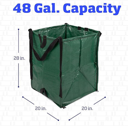 DURASACK Heavy Duty Home and Yard Bags 48-Gallon Reusable Self-Standing Lawn and Leaf Bags Garbage Can with Reinforced Handles, Green, 3 Pack