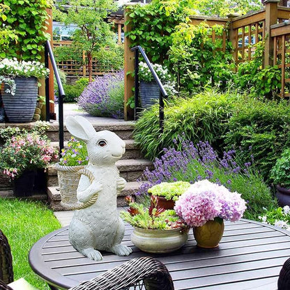 Wnvivi Resin Bunny Planter,Mini Rabbit Succulent Flower Pot,Cartoon Rabbit Flower Basket Planter Cactus Pot for Garden Balcony Easter Decor(White)