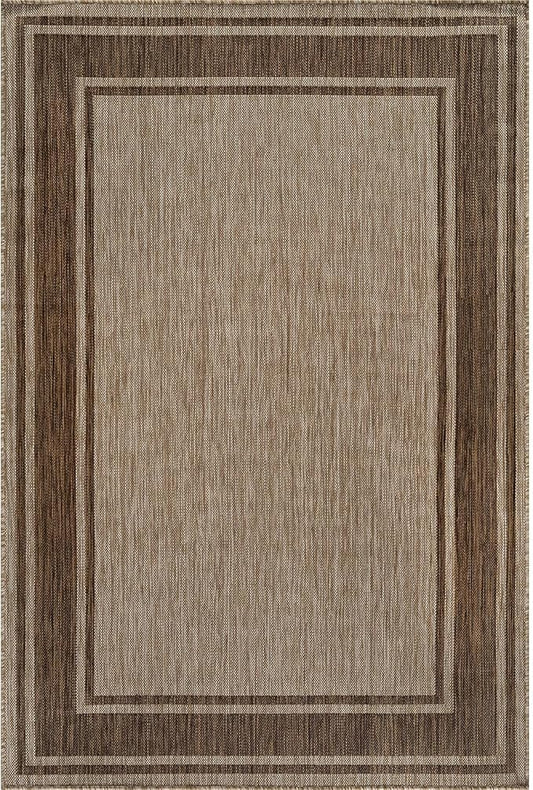 Beverly Rug Outdoor Rug 8x10 Modern Bordered Area Rugs for Indoor and Outdoor Patio Deck Porch Garden Waterproof Weather Sun Resistant Washable Outside Carpet (8 x 10 Jute)