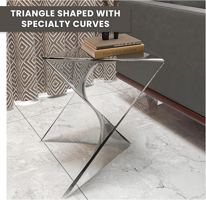 LeisureMod 15.75" Stackable Weather-Resistant Plastic Triangular Side Table - Accent End Table for Indoor & Outdoor Use (Clear, Set of 2)