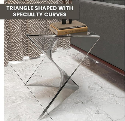 LeisureMod 15.75" Stackable Weather-Resistant Plastic Triangular Side Table - Accent End Table for Indoor & Outdoor Use (Clear, Set of 2)